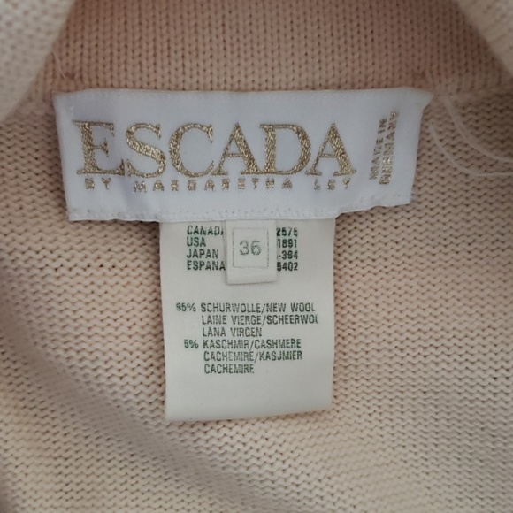 Escada nude wool fringe long sweater with waist - Picture 6 of 7